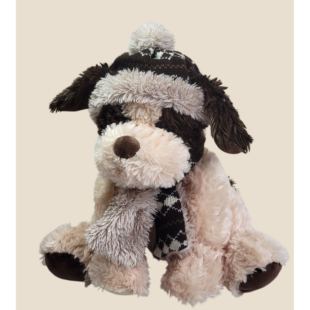 Hugfun Plush St. Jude Aiden Dog Winter Hat Scarf Holiday Collectible Cream Brown